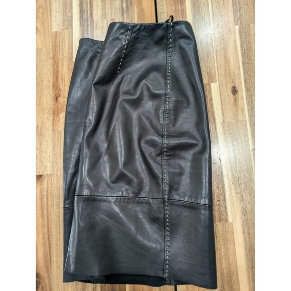 Banana Republic Black Leather Pencil Skirt With White Whip Stitch Details Size 0 - Picture 4 of 9